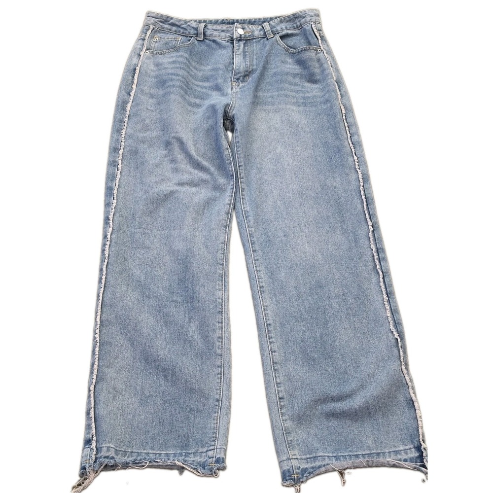 31x30 Blue Baggy Wide Leg Skater Jeans Y2K Grunge 2000s Vintage Raw Edge